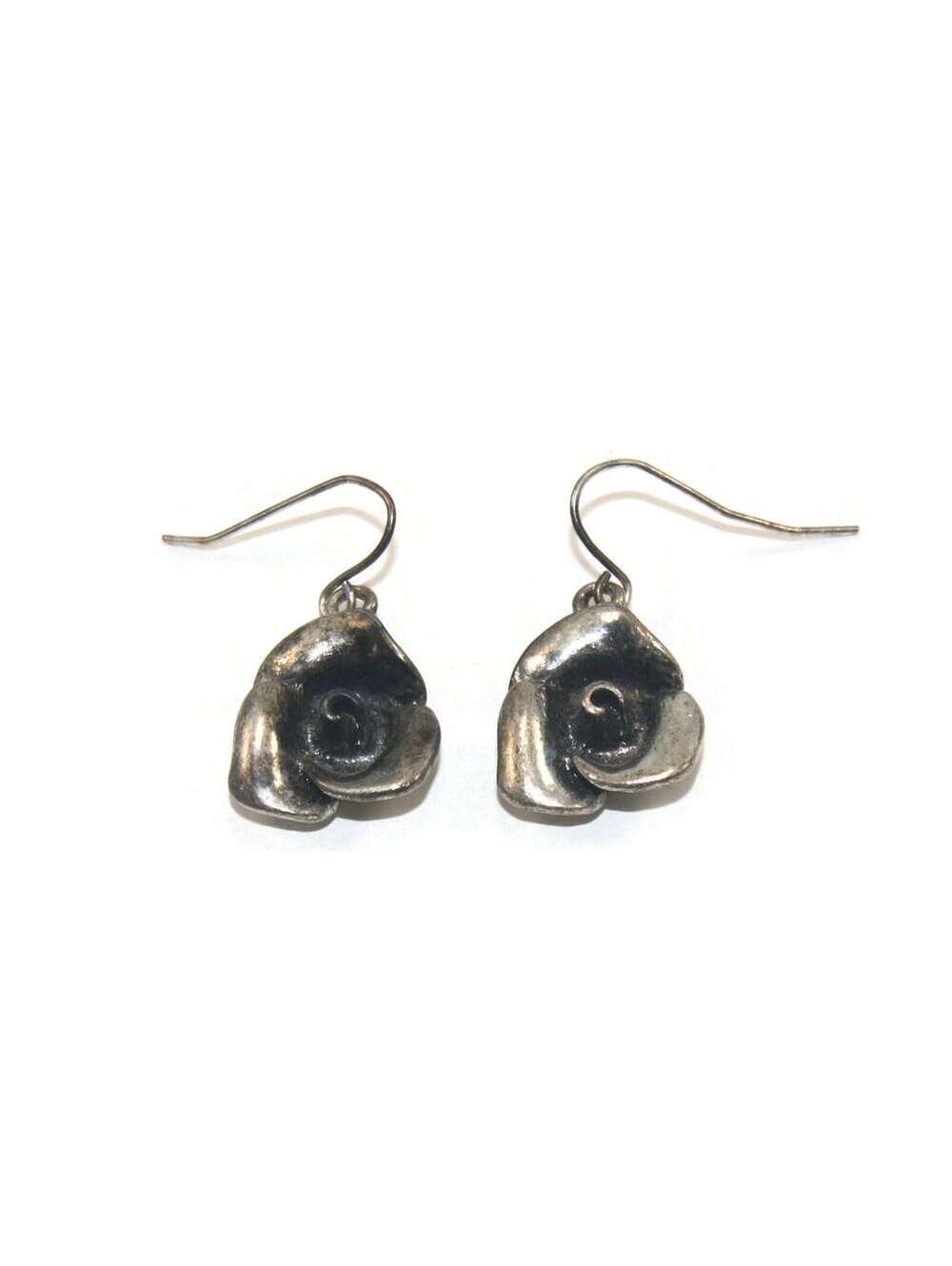 Vintage Silver Tone Flower Dangle Earrings with Hook Backs for Pierced Ears.